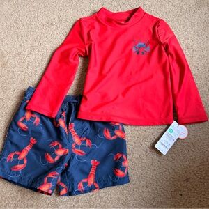 Carter’s Red Rash Guard and Lobster Swim Shorts Set 2T